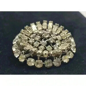 Vintage Brooch Rhinestone Rhodium Plate Austria Statement layered